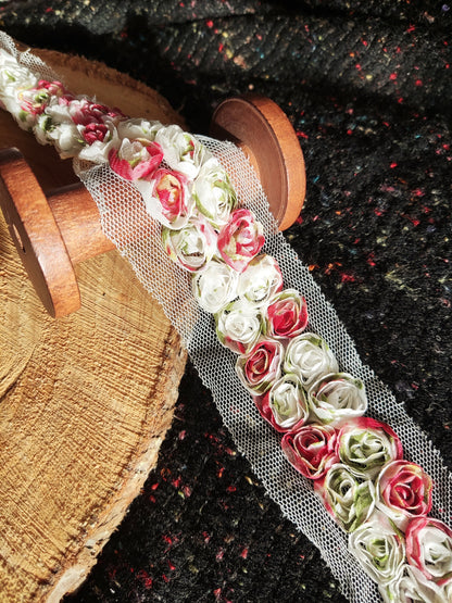 Double Rose Chiffon Trim- Per yard - 3cm width rose flower, floral edging