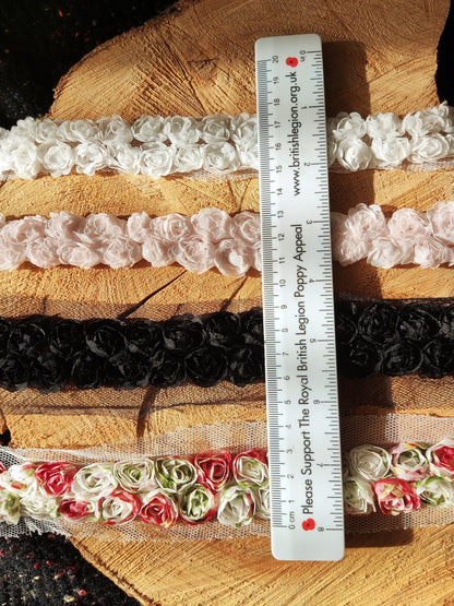 Double Rose Chiffon Trim- Per yard - 3cm width rose flower, floral edging
