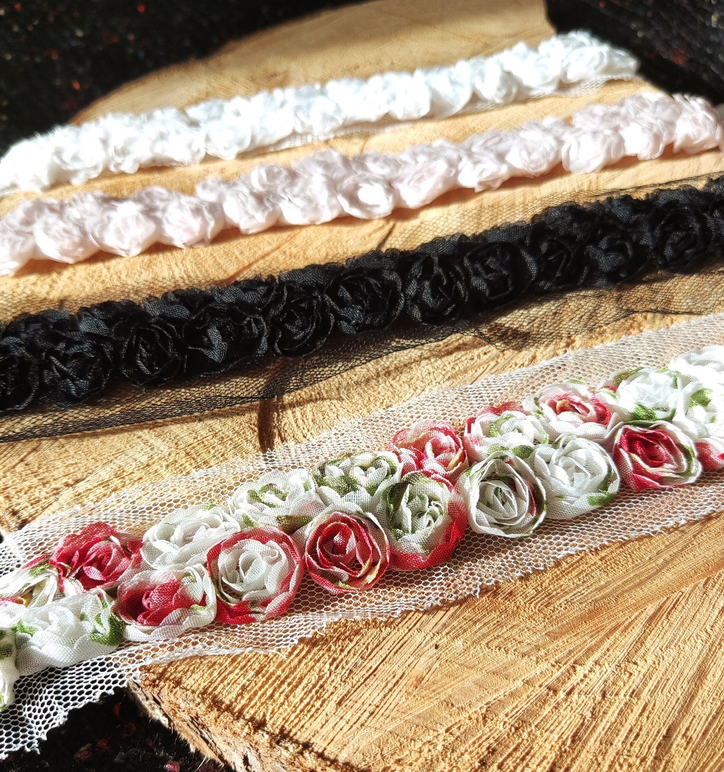 Double Rose Chiffon Trim- Per yard - 3cm width rose flower, floral edging