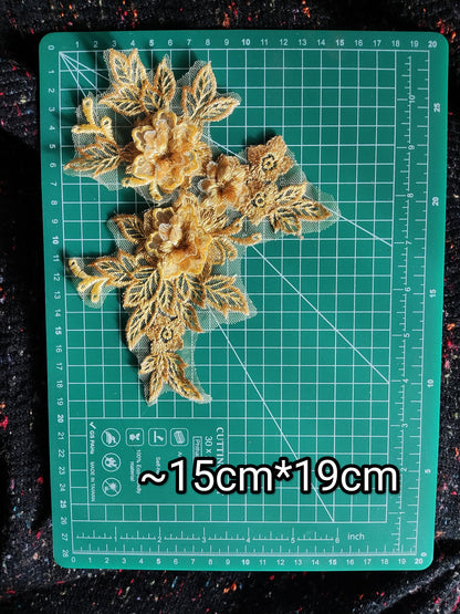 14 colours-1 Pair of Floral applique Embroidered motif- Sew on Wedding Dress Bridal Gown Wedding Costume Patch