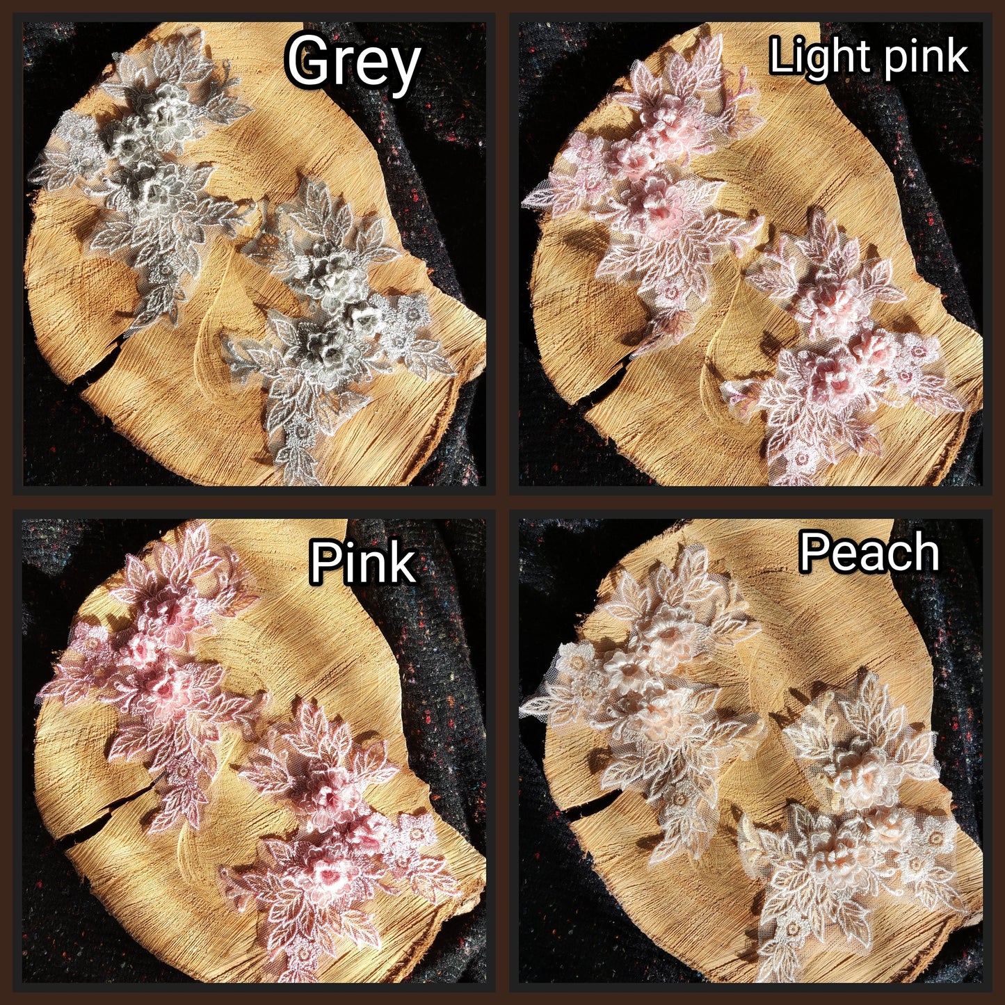 14 colours-1 Pair of Floral applique Embroidered motif- Sew on Wedding Dress Bridal Gown Wedding Costume Patch