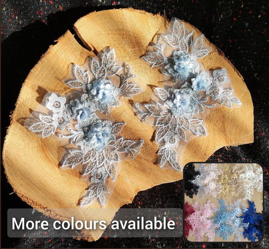 14 colours-1 Pair of Floral applique Embroidered motif- Sew on Wedding Dress Bridal Gown Wedding Costume Patch