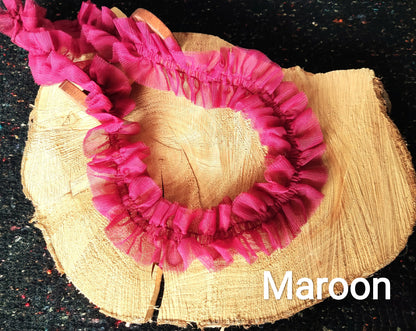 Double Layered Tulle Ruffle Trim with Scrunched Middle -Per yard- 5cm width Frilly Edging- For Festival Costume, Doll Clothes, Bridal DIY