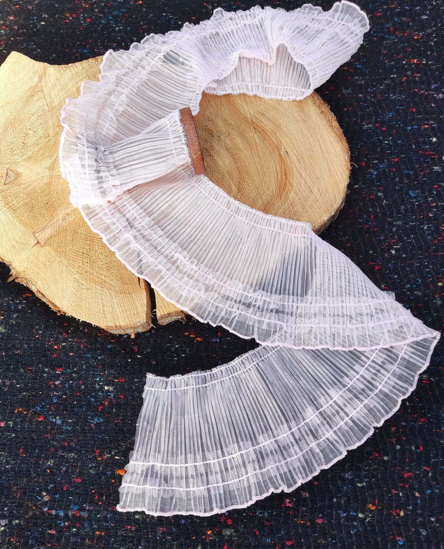 Wide Pleated Ruffle Trim with Layered Edge- 10cm Width Soft Layered Mesh Border Embellishment- For Doll making, Upholstery, scrunchie DIY