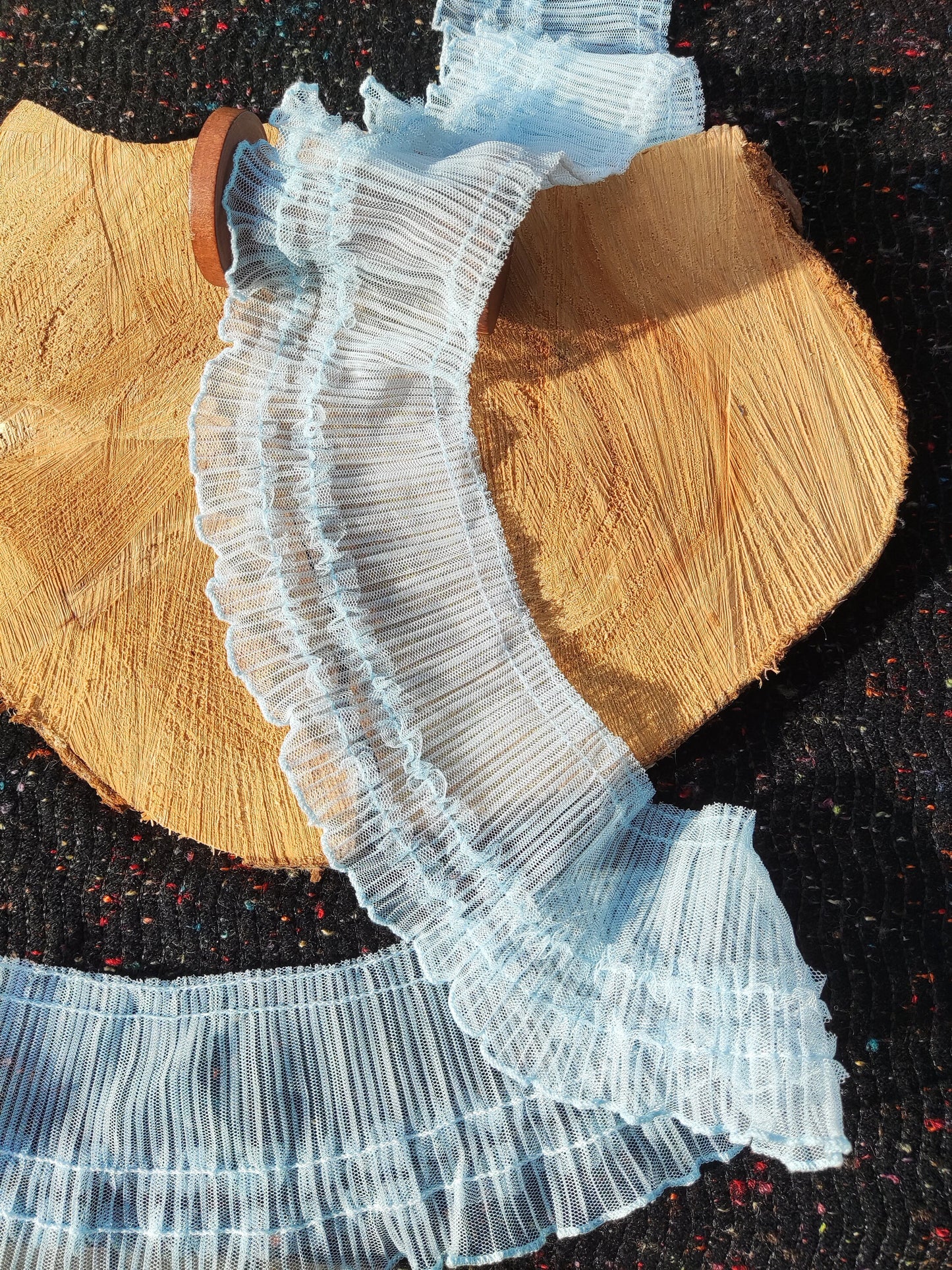 Wide Pleated Ruffle Trim with Layered Edge- 10cm Width Soft Layered Mesh Border Embellishment- For Doll making, Upholstery, scrunchie DIY