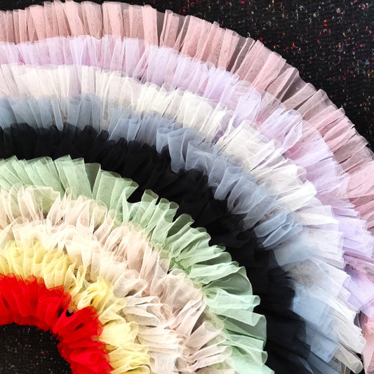 10cm wide Gathered Tulle Ruffle Trim -Per Yard -Frilly Border for Doll Making, Bridal Gown, Festival TuTu Costume