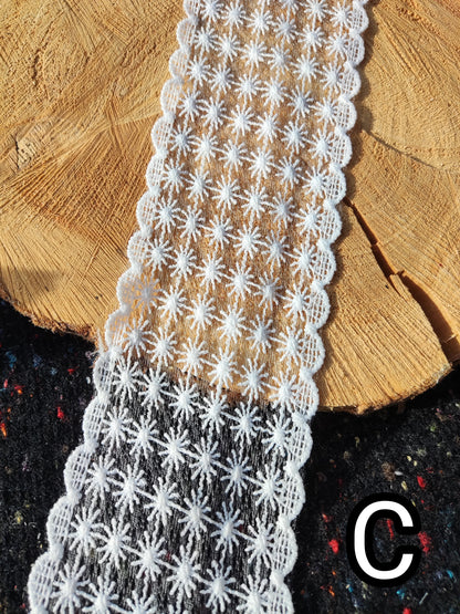 7cm Wide White Lace Trim -Per Yard-  Sheer Mesh Ribbon for Dressmaking, Doll Clothes, Hair bow, Hatband, Home decor, Bohemian Bridal Dress