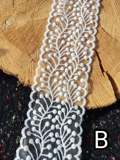 7cm Wide White Lace Trim -Per Yard-  Sheer Mesh Ribbon for Dressmaking, Doll Clothes, Hair bow, Hatband, Home decor, Bohemian Bridal Dress