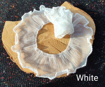 Beaded Tulle Trim: 7cm Pleated Ruffle with Faux Pearls- Sold by the Yard