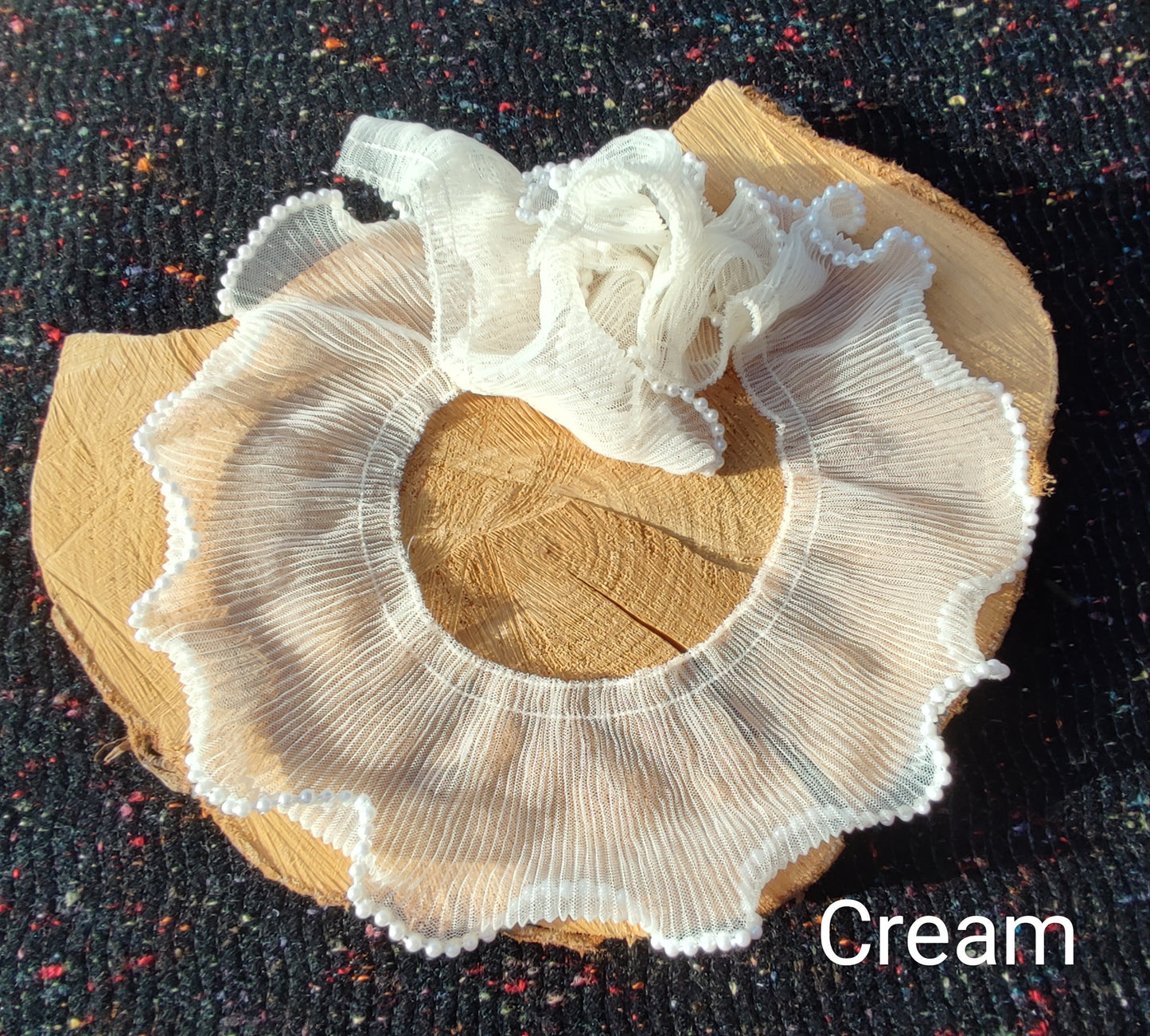 Beaded Tulle Trim: 7cm Pleated Ruffle with Faux Pearls- Sold by the Yard