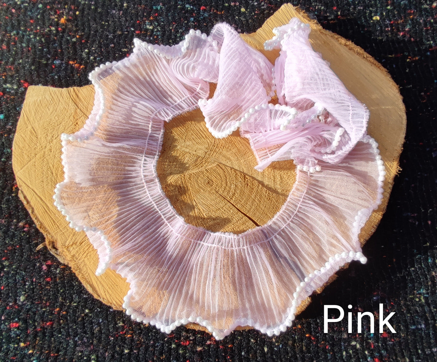 Beaded Tulle Trim: 7cm Pleated Ruffle with Faux Pearls- Sold by the Yard