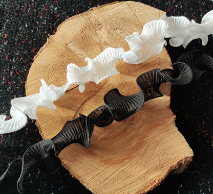 Curly Rigid Edge Ruffle Ribbon Trim with Scrunched middle -5cm wide Wavy Frilly Border -Per yard- For Home decor, Bridal DIY, Dressmaking