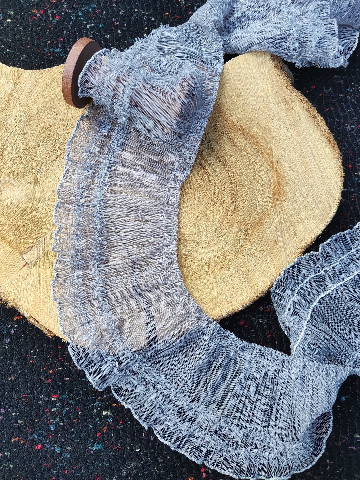 Wide Pleated Ruffle Trim with Layered Edge- 10cm Width Soft Layered Mesh Border Embellishment- For Doll making, Upholstery, scrunchie DIY