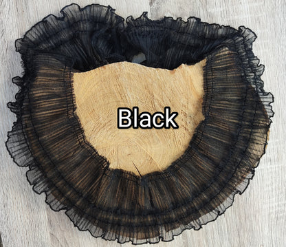 Wide Pleated Ruffle Trim with Layered Edge- 10cm Width Soft Layered Mesh Border Embellishment- For Doll making, Upholstery, scrunchie DIY