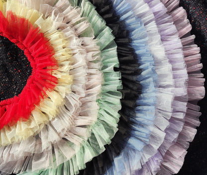 10cm wide Gathered Tulle Ruffle Trim -Per Yard -Frilly Border for Doll Making, Bridal Gown, Festival TuTu Costume