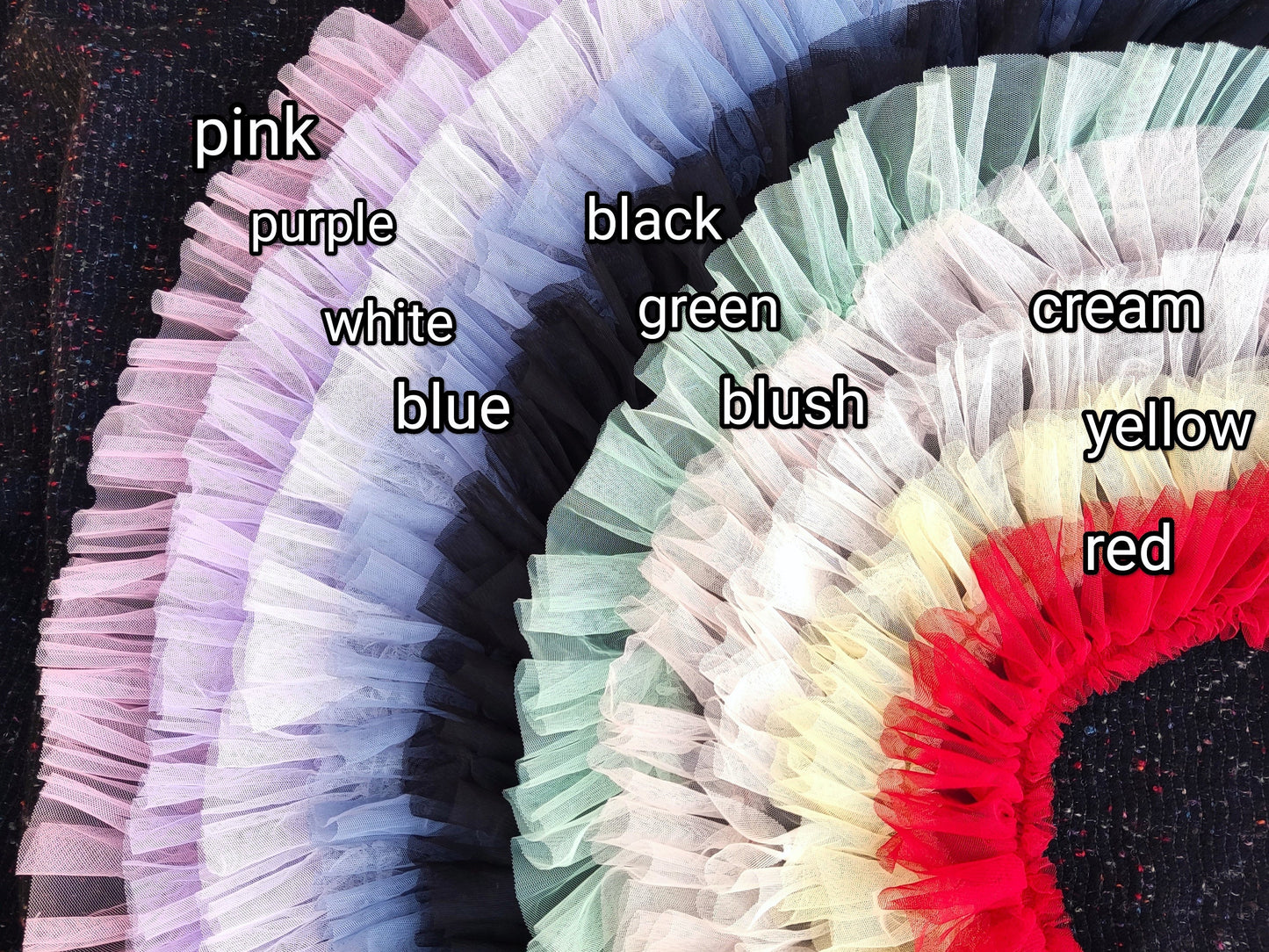 10cm wide Gathered Tulle Ruffle Trim -Per Yard -Frilly Border for Doll Making, Bridal Gown, Festival TuTu Costume