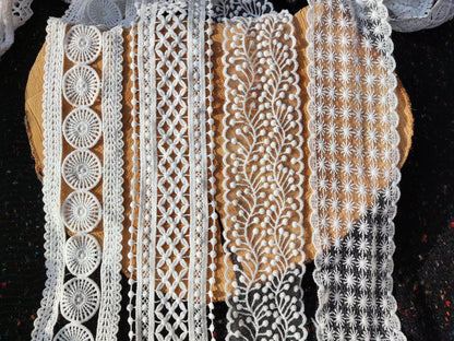 7cm Wide White Lace Trim -Per Yard-  Sheer Mesh Ribbon for Dressmaking, Doll Clothes, Hair bow, Hatband, Home decor, Bohemian Bridal Dress