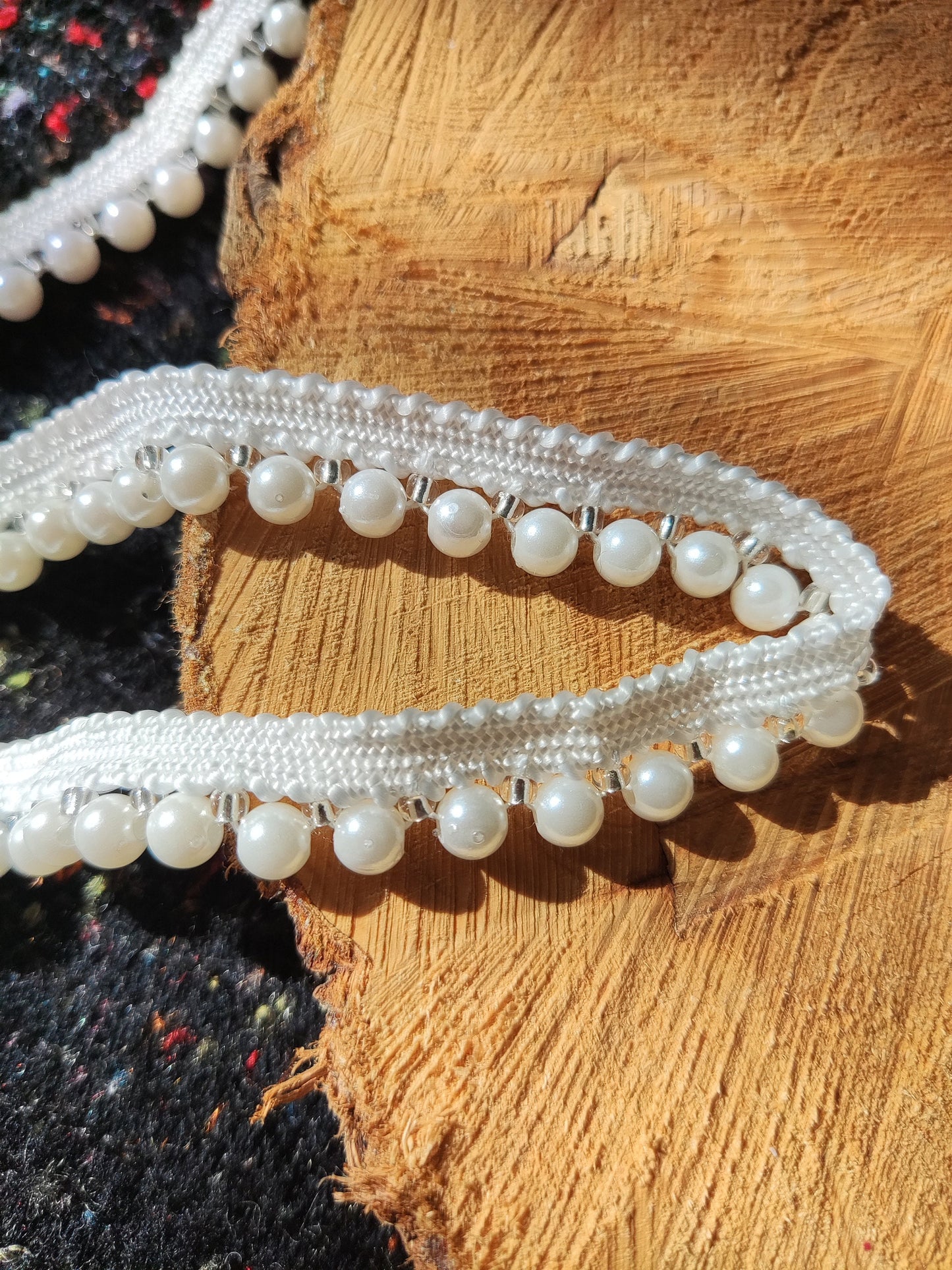 1cm Faux Pearl Beaded Trim: Black or White - Sold by the yard