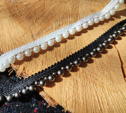 1cm Faux Pearl Beaded Trim: Black or White - Sold by the yard