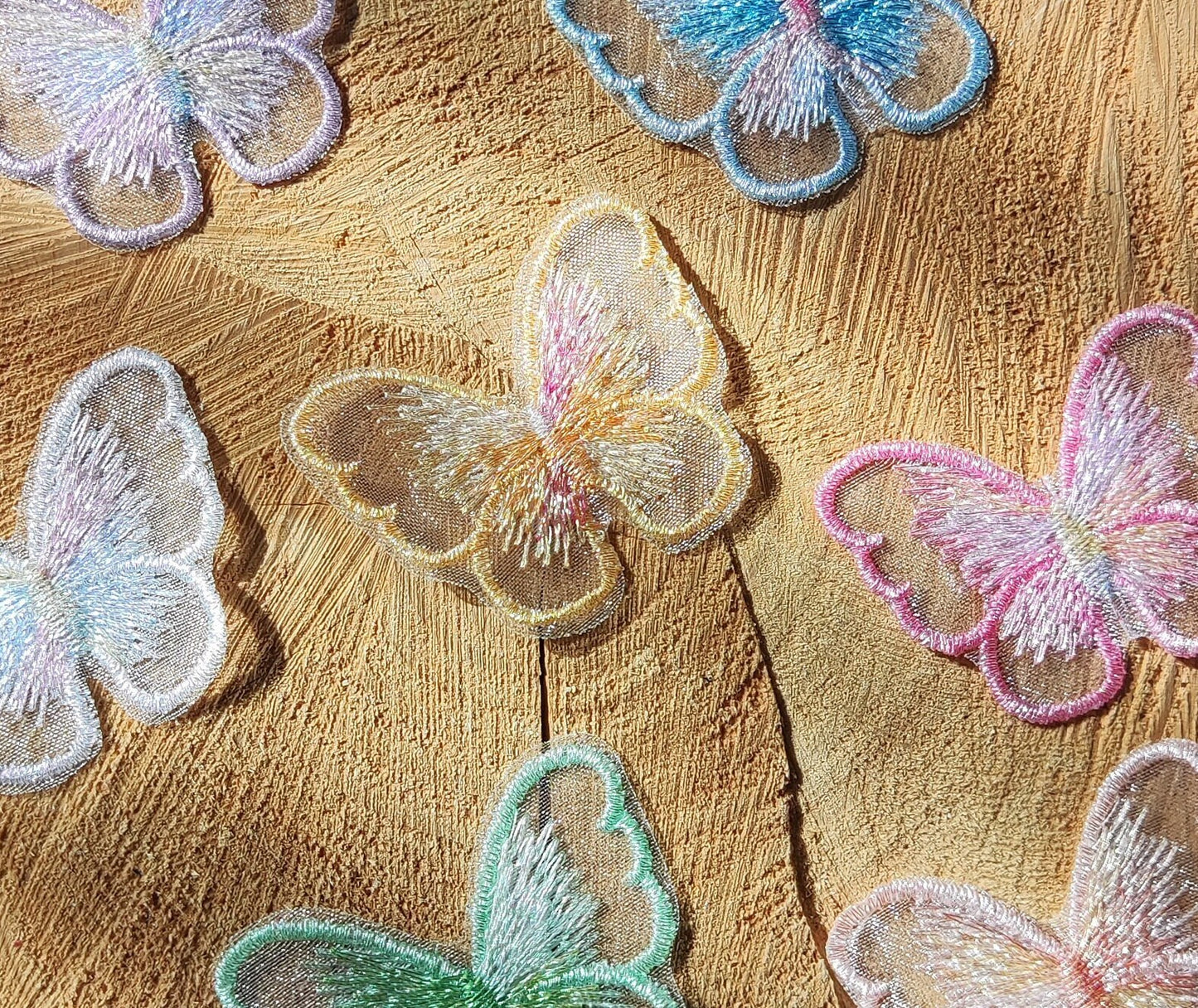 Sheer Iridescent Butterfly Sew on Organza Applique- 4cm*5cm Embroidered Motif  for Hairclip DIY, Dressmaking Patch, Junk Journal