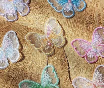 Sheer Iridescent Butterfly Sew on Organza Applique- 4cm*5cm Embroidered Motif  for Hairclip DIY, Dressmaking Patch, Junk Journal