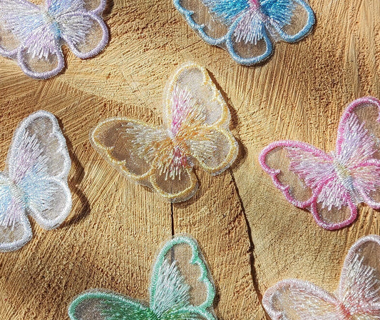Sheer Iridescent Butterfly Sew on Organza Applique- 4cm*5cm Embroidered Motif  for Hairclip DIY, Dressmaking Patch, Junk Journal