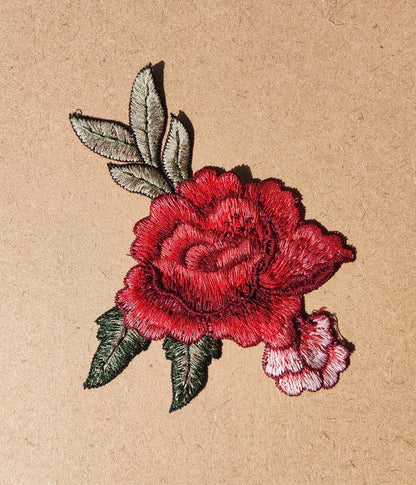 13*10cm Red Embroidered Sew on Rose applique -Flower Motif Patch for Clothes decoration, Lingerie, Costume DIY, Bag making