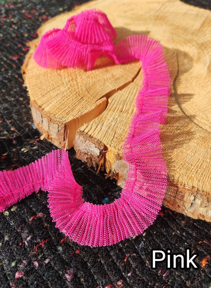 Delicate Mini Pleated Tulle Ruffle Trim- 2cm width Adorable Narrow TuTu edging -Per yard-For Children's clothes DIY, Doll making