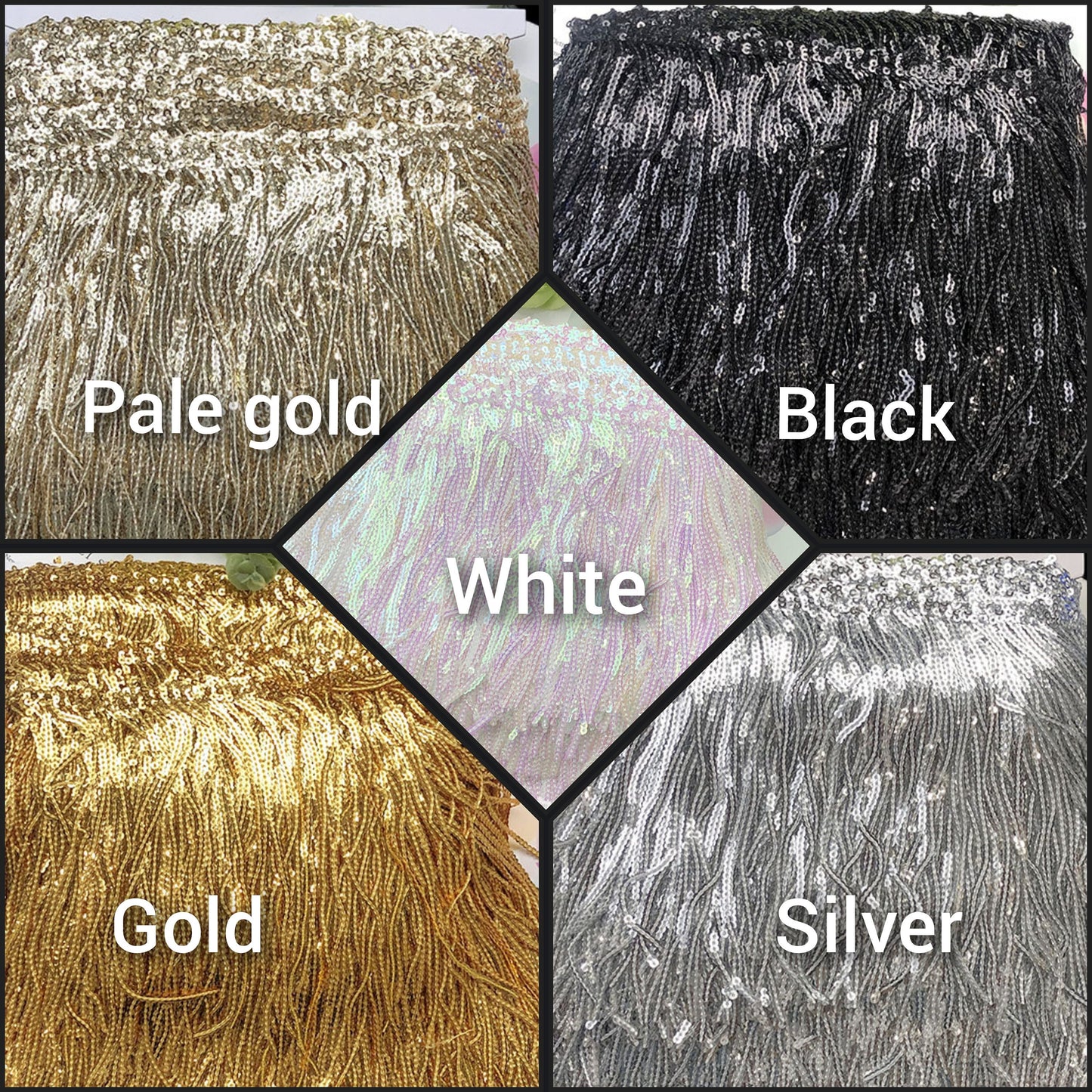 Long Sequin Tassel Fringe Trim -Per Yard -17cm Length