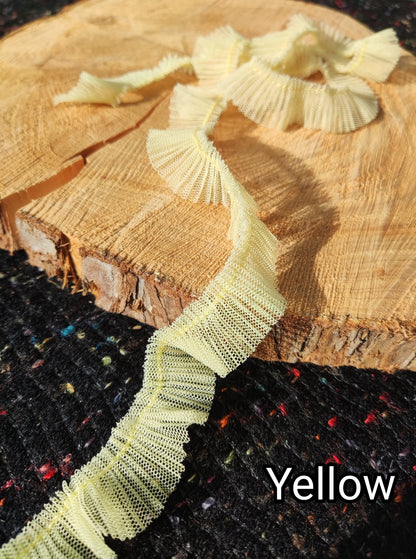 Delicate Mini Pleated Tulle Ruffle Trim- 2cm width Adorable Narrow TuTu edging -Per yard-For Children's clothes DIY, Doll making