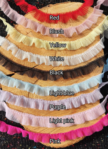 Delicate Mini Pleated Tulle Ruffle Trim- 2cm width Adorable Narrow TuTu edging -Per yard-For Children's clothes DIY, Doll making