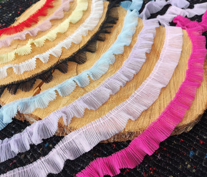 Delicate Mini Pleated Tulle Ruffle Trim- 2cm width Adorable Narrow TuTu edging -Per yard-For Children's clothes DIY, Doll making