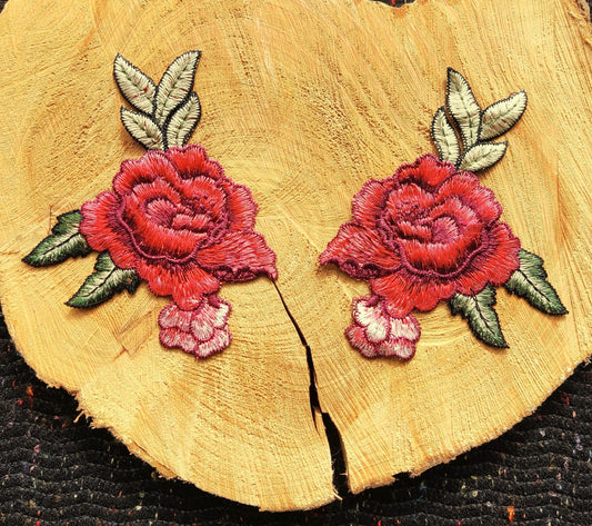 13*10cm Red Embroidered Sew on Rose applique -Flower Motif Patch for Clothes decoration, Lingerie, Costume DIY, Bag making