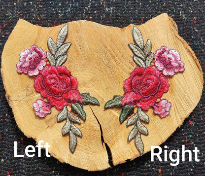 11*20cm Medium Red Embroidered Sew on Rose flower applique motif Patch - Clothes DIY