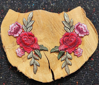 11*20cm Medium Red Embroidered Sew on Rose flower applique motif Patch - Clothes DIY