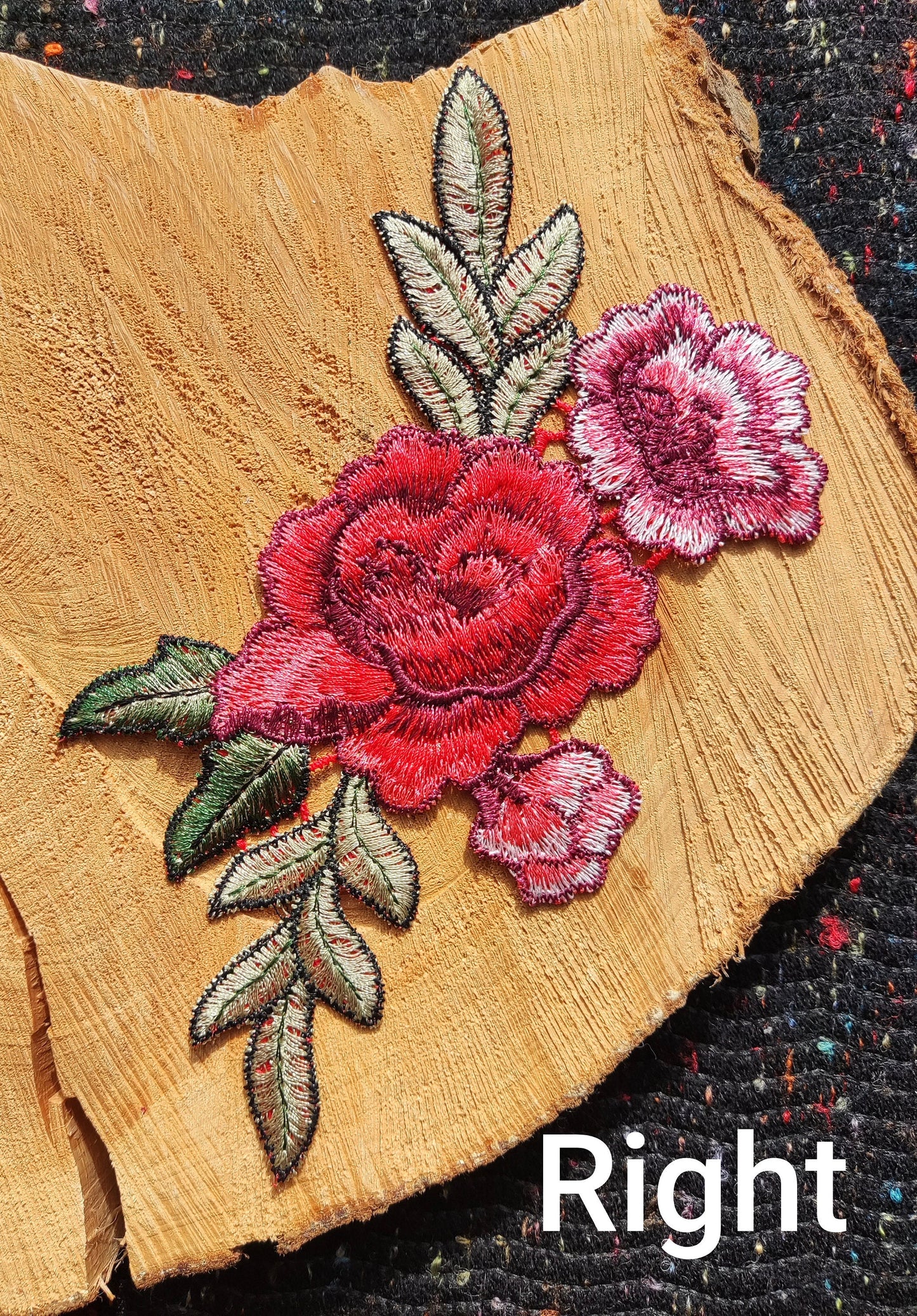 11*20cm Medium Red Embroidered Sew on Rose flower applique motif Patch - Clothes DIY
