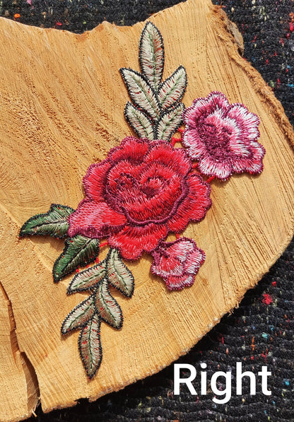 11*20cm Medium Red Embroidered Sew on Rose flower applique motif Patch - Clothes DIY