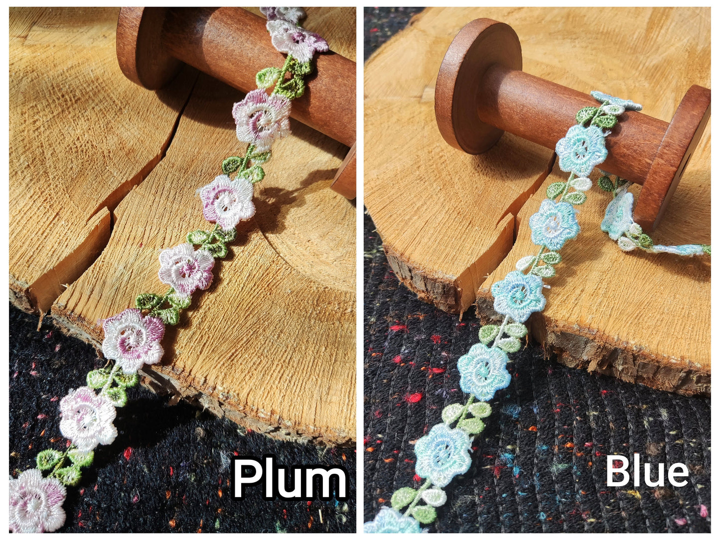 Single Flower Embroidered Floral Ribbon Trim -2cm wide Lace Border-Per yard- For Dressmaking, Home Decor, Doll Clothes, Necklace DIY