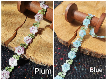 Single Flower Embroidered Floral Ribbon Trim -2cm wide Lace Border-Per yard- For Dressmaking, Home Decor, Doll Clothes, Necklace DIY