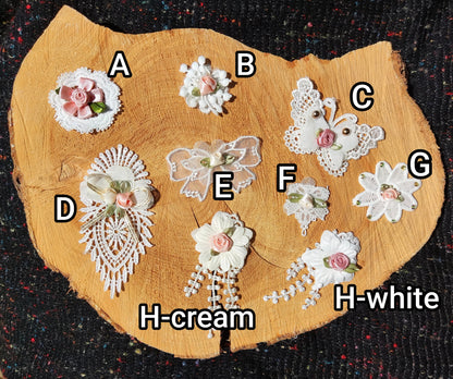 Ivory Guipure Lace Floral Sew on Appliqué with Satin Rose -Beaded Cream Flower Embellishment for Bridal Gown, Costume DIY, Home Decor