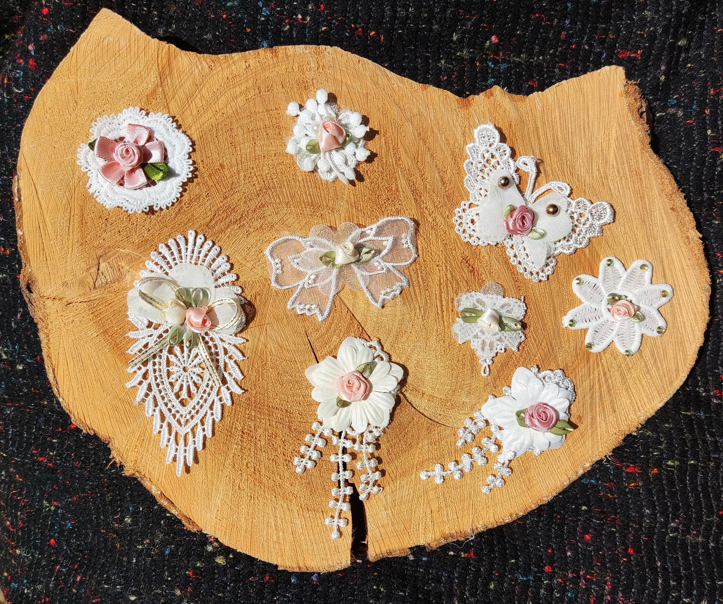 Ivory Guipure Lace Floral Sew on Appliqué with Satin Rose -Beaded Cream Flower Embellishment for Bridal Gown, Costume DIY, Home Decor