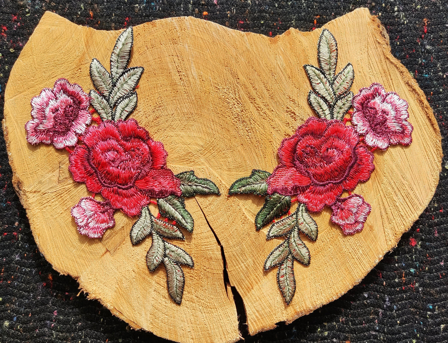 11*20cm Medium Red Embroidered Sew on Rose flower applique motif Patch - Clothes DIY