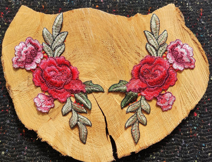 11*20cm Medium Red Embroidered Sew on Rose flower applique motif Patch - Clothes DIY