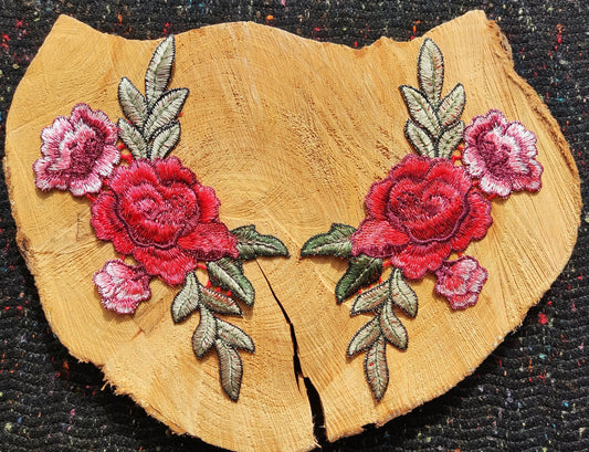 11*20cm Medium Red Embroidered Sew on Rose flower applique motif Patch - Clothes DIY
