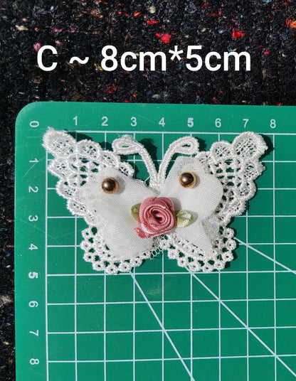 Ivory Guipure Lace Floral Sew on Appliqué with Satin Rose -Beaded Cream Flower Embellishment for Bridal Gown, Costume DIY, Home Decor