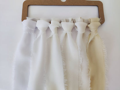 White Ivory Luxury Hand torn Frayed Edge Chiffon Ribbon -38/50mm width