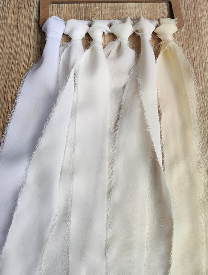 White Ivory Luxury Hand torn Frayed Edge Chiffon Ribbon -38/50mm width