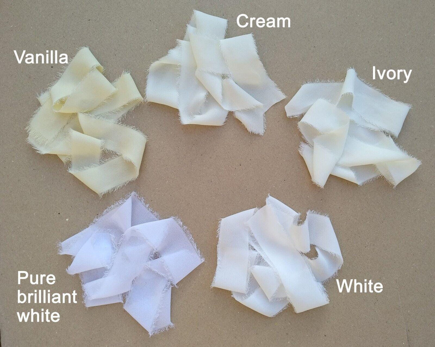 White Ivory Luxury Hand torn Frayed Edge Chiffon Ribbon -38/50mm width