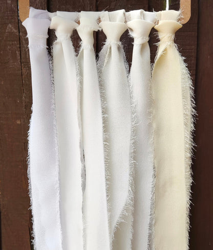 White Ivory Luxury Hand torn Frayed Edge Chiffon Ribbon -38/50mm width