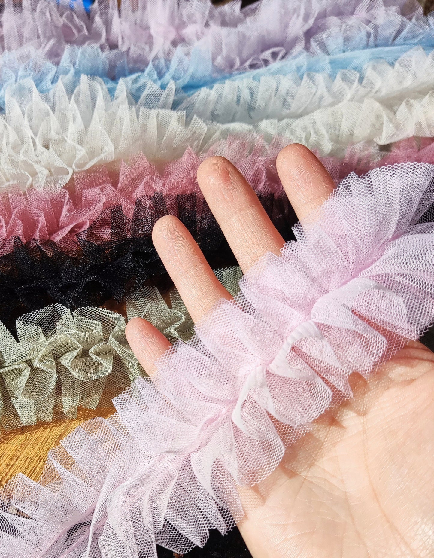 Gathered Tulle Ruffle Trim- 6cm width Pleated Round Border- Per yard- DIY Party Tutu Skirt, Dressmaking, Doll Clothes, Festival decor